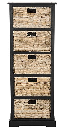 SAFAVIEH Furniture - Vedette 5-Basket Storage Tower - Distressed Black - Solid Wood - Coastal Basket Tower Design - Ideal for Entryway, Living Room, 17.5"W x 13.5"D x 46"H - Fully Assembled (AMH5739A) - color: Distressed Black