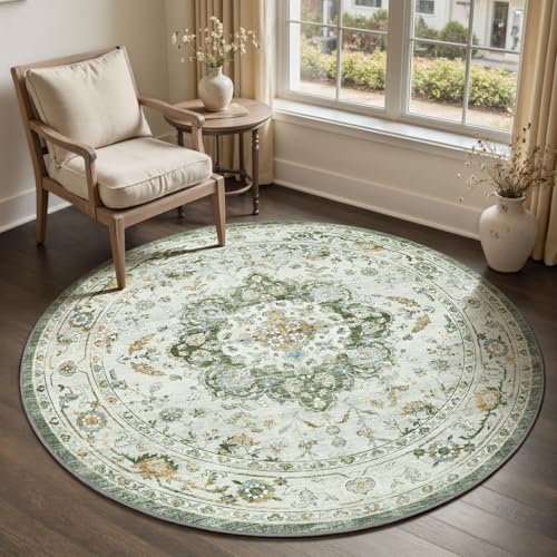 PADOOR 6FT Round Rug,Rugs for Living Room,Soft Green Circle Rug,Machine Washable Rugs for Bedroom,Non Slip Carpet,Rug for Dining Room Living Room Bedside Office - color: Green, size: 6' (Round)