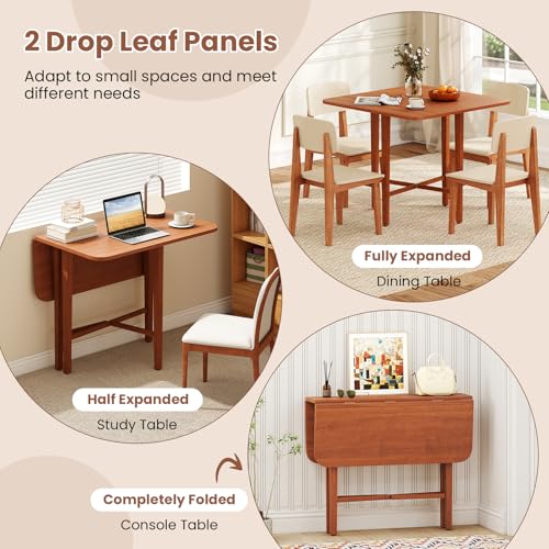 GOFLAME Square Drop Leaf Dining Table for 2-4 People, Folding Kitchen Table with Solid Rubber Wood Legs, Farmhouse Extendable Table for Dining Room, Living Room, Small Space, Walnut - color: Walnut