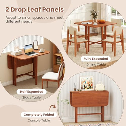 GOFLAME Square Drop Leaf Dining Table for 2-4 People, Folding Kitchen Table with Solid Rubber Wood Legs, Farmhouse Extendable Table for Dining Room, Living Room, Small Space, Walnut - color: Walnut