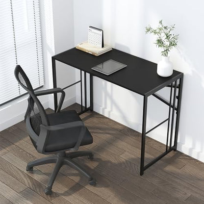 Lutown-Teen Narrow Folding Computer Desk 35 inch, Black | Writing Gaming Computer Desk for Small Spaces, No Assembly Required Small Office Table - color: Black, size: 35 Inch