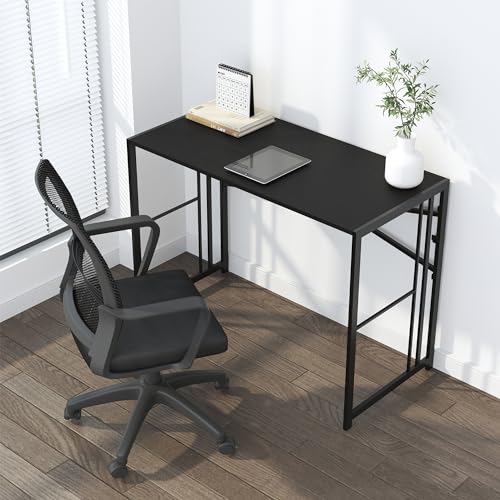 Lutown-Teen Narrow Folding Computer Desk 35 inch, Black | Writing Gaming Computer Desk for Small Spaces, No Assembly Required Small Office Table - color: Black, size: 35 Inch