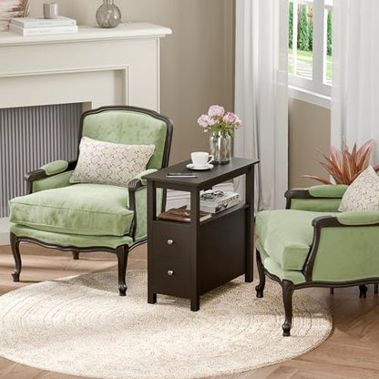 ZENY Narrow End Table Side Table with Drawer and Open Shelf Sofa Table for Living Room Bedroom, Small Table for Bedside, Espresso - color: Espresso