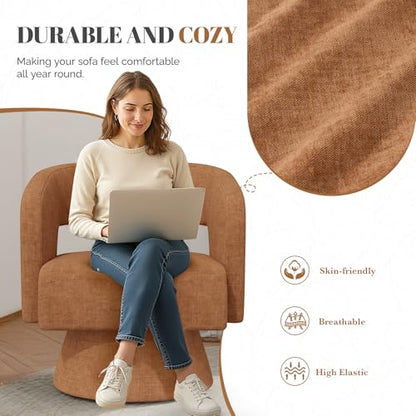 Luxanimarion Swivel Barrel Accent Chair Set of 1,Oversized Chenille Upholstered Round Swivel Chair,Modern Luxury 360 Degree Living Room Vanity Chair for Bedroom Office,Khaki,1PCS - color: Brown-chenille, size: Set of 1