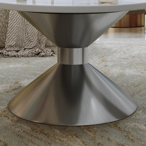49.2" Oval Marble Coffee Table with Silver Stainless Steel Base, Luxury Sintered Stone Top Center Cocktail Tea Tables for Living Room,Easy Assembly - color: Style 4: Silver Base