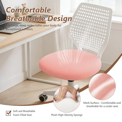 JPBSTO Armless Desk Chair, Height Adjustable Swivel Office Rolling Task Chairs with Soft Mesh Padded Cushion, Ergonomic Small Study Computer Chair - color: Light Pink
