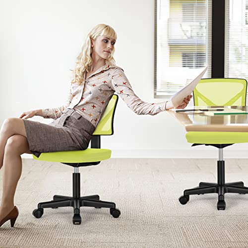 Sweetcrispy Small Armless Desk Chair, Mesh Rolling Office Chairs | Adjustable Ergonomic Lumbar Support, Low-Back, Swivel Wheels, Home Work, Bedroom, Study, Student, Adults, Green - color: Green