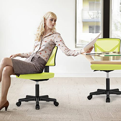 Sweetcrispy Small Armless Desk Chair, Mesh Rolling Office Chairs | Adjustable Ergonomic Lumbar Support, Low-Back, Swivel Wheels, Home Work, Bedroom, Study, Student, Adults, Green - color: Green