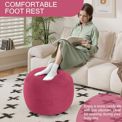MeMoreCool Round Pouf Ottoman Foot Rest 20x15 Inches, Burgundy | Wine Red Round Pouf Footstool, Soft Foam Stuffed Circle Foot Rest for Living Room - color: Striped Magenta