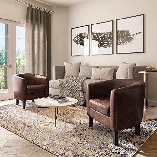 BELLEZE Accent Barrel Chair, Club Tub Sofa Corner Chair with Flared Legs and Cozy Soft Padding for Living Room Bedroom Waiting Room - Caramel