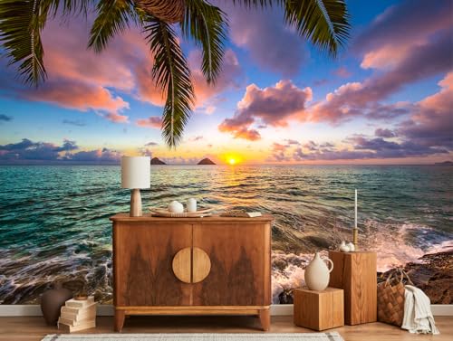 Palm Tree Beach Seascape Wall Mural Wallpaper | 151"x96", for Bedroom Living Room Bathroom, Textured Fabric, Not Peel and Stick - color: Mural 16, size: 151" x 96"