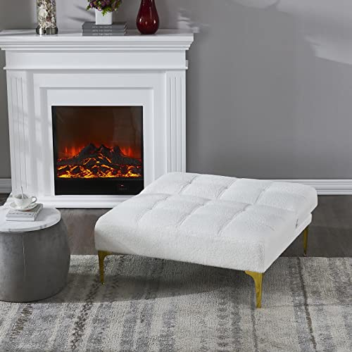 KEVINSPACE 35.5" Modular Sectional Sofa Couch, 1 Seater Cozy Portable Couches, Living Room, Single Chair, Modern Convertible Couch Teddy Fabric Sofa with Pillow, Gold Legs for Small Spaces 1PCS White - color: 1pcs White