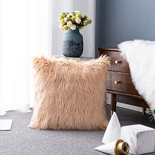 LIGICKY Luxury Series Soft Faux Fur Throw Pillow Cover Decorative Square Plush Pillow Case Cushion Cover for Couch Sofa Bed, 16" x 16" Khaki - color: Khaki, size: 16" x 16" (Pack of 1)