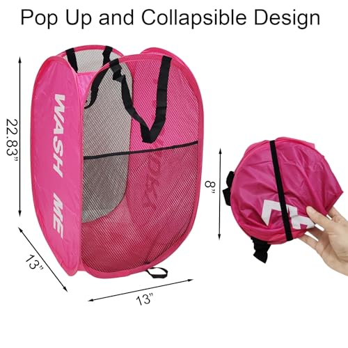 Collapsible Laundry Hamper 2 pack Mesh Pop Up Laundry Hamper with Handles, Foldable Laundry Basket for Bedroom, College Dorm, RV, Travel (Pink + Sky Blue) - color: Pink + Sky Blue