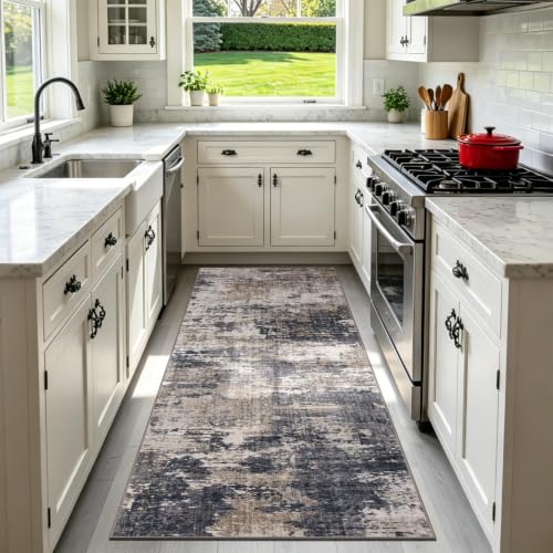 Sasttie 2x6 Runner Rug, Modern Abstract Hallway Rug, Black & Beige | Ultra-Soft Faux Wool, Machine Washable, Low Pile, Non-Slip, Thin, for Hallway, Entrance, Kitchen, Entryway & Laundry Room - color: Black & Beige, size: 2' x 6' (Rectangular)