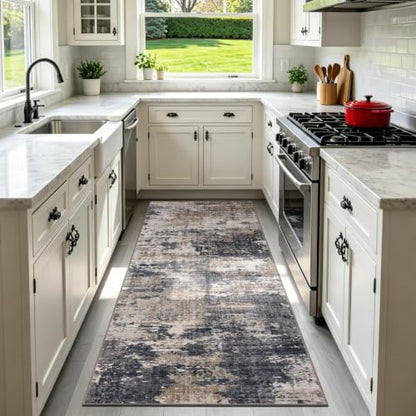 Sasttie 2x6 Runner Rug, Modern Abstract Hallway Rug, Black & Beige | Ultra-Soft Faux Wool, Machine Washable, Low Pile, Non-Slip, Thin, for Hallway, Entrance, Kitchen, Entryway & Laundry Room - color: Black & Beige, size: 2' x 6' (Rectangular)