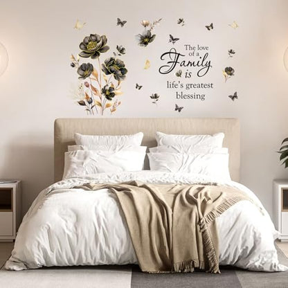 2 Sheets Family Wall Art Decal Floral Quote Family Life's Greatest Blessing Wall Stickers Removable Wall Decor for Living Room Bedroom