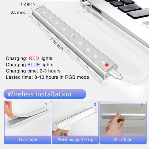 Under Cabinet Lighting,48LED RGB Rechargeable Under Cabinet Lights with Remote,Dimmable & 15 Color Temps,Magnetic Closet Light Bar,Wireless Under Counter Lights for Kitchen,Car,Shelf(5 Pack) - size: 5 Pack