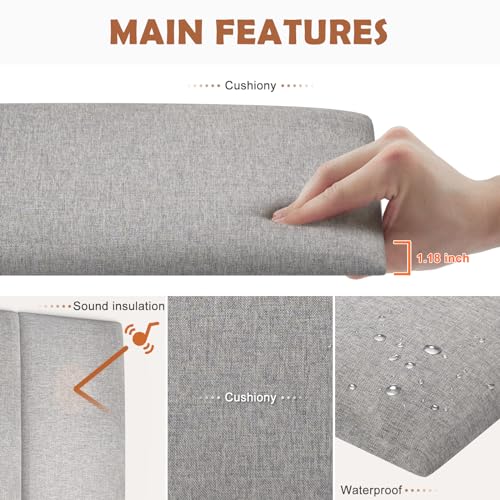IFNOW Upholstered Wall Mounted Headboard, 3D Soundproof Wall Panels Peel and Stick for King Size, Reusable and Removable Tufted Bed Headboard in Medium Grey (12 Panels, 10" x 24") - color: Fabric-medium Gray, size: King