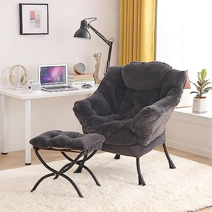Lazy Chair with Ottoman, Comfy Reading Accent Chair, Plush Navy - color: Plush-navy