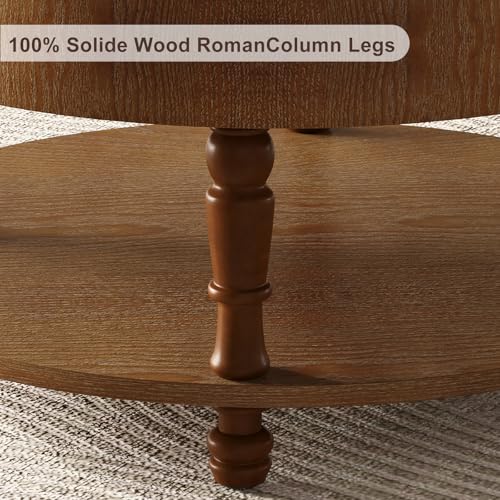 TIANG Tool-Free Flip Top Solid Wood Round Coffee Table with Hidden Storage | 31.5" Modern Center Table for Living Room, Adjustable Silent Footpads,Sturdy Holds up to 100 lbs,Classic 2-Tier Design - color: Antique Brown