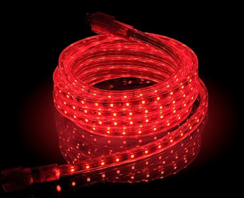 UL Listed, 20 Feet, 2100 Lumen, Red, Dimmable, 110-120V AC Flexible Flat LED Strip Rope Light, 360 Units 3528 SMD LEDs, Indoor Outdoor Use, Accessories Included, Ready to use - color: Red