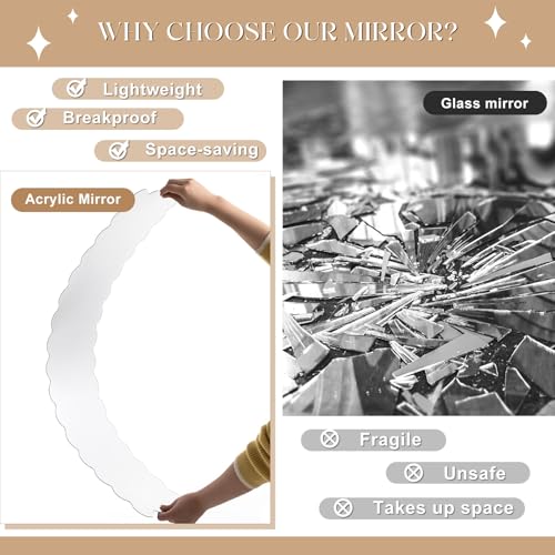 Vercraft Home Gym Mirror 40'' x 10'' Wavy Acrylic Full Length Mirror Frameless Full Body Wall Mounted Safety Unbreakable Stick on for Home Workout, Playroom, Bedroom, Gym, Bedroom