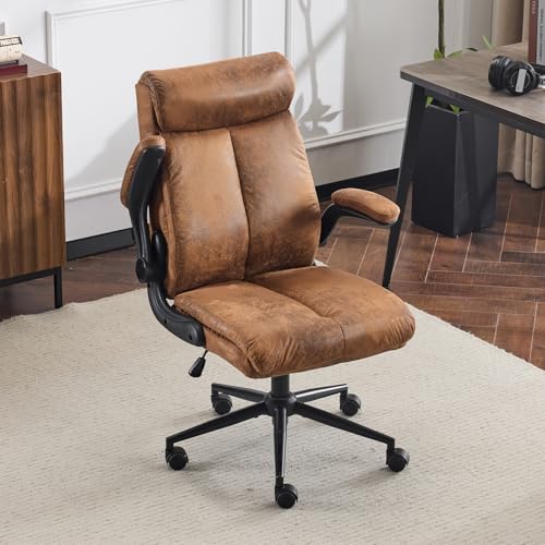 VINGLI Microfiber Brown Rolling Ergonomic Office Desk Chair with Padded Flip-up Arms, 360°Swivel High Back Executive Computer Chair with Wheels for Game，Home Small Space, Study Room, Reading Room - color: Microfiber-brown