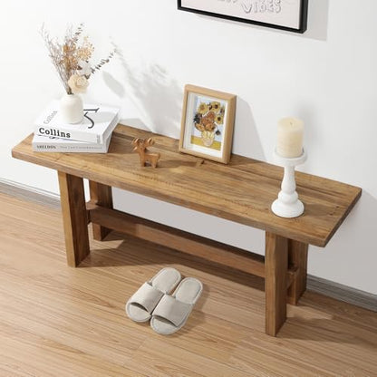 Reclaimed Solid Wood Bench, 43.3" Farmhouse Entryway Bench | Narrow Indoor Bench with Rustic Charm, Hallway, Kitchen, Dining, Bedroom - size: 43.3 Inch