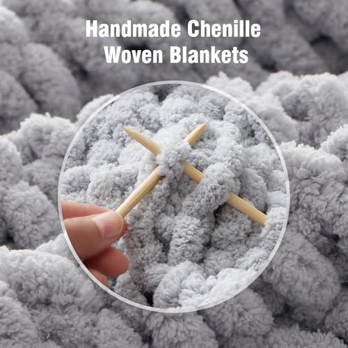 YJLMLY Chunky Knit Throw Blanket,60x80 Inch Heavy 6.8lbs, Hand Knit Chenille Couch Blanket, Soft Cable Knit Gift for Women Mom Wife, Modern Home Decor - color: E-gray, size: 60" x 80"
