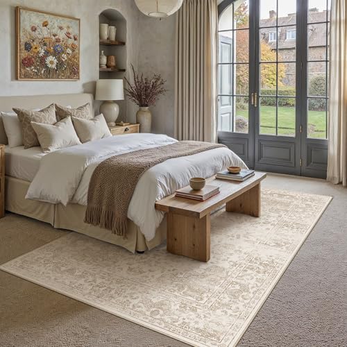 Light Brown 5x7 Area Rug Washable for Living Room | Living Room Rug,Vintage Rug,Bedroom,Dining Room,Office,Farmhouse,Non-Shedding,Non Slip,Low Pile,Soft - color: Light Brown, size: 5' x 7' (Rectangular)