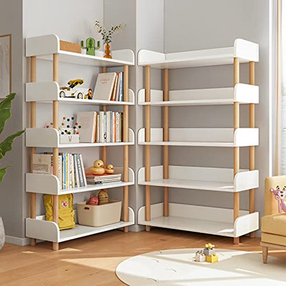 5-Tier Wooden Open Bookcase, Warm White | Modern Display Bookshelf with Top Edge, Solid Wood Frame, Home and Office Storage - color: Warm White, size: 5-tier