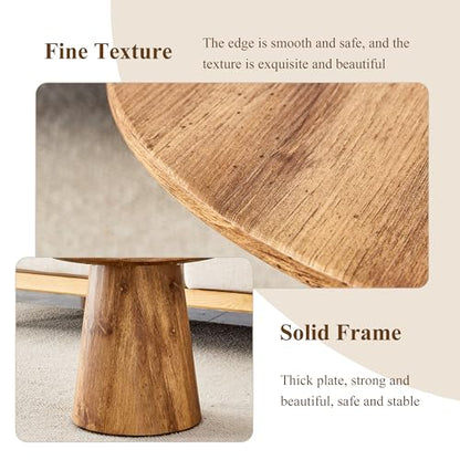 Wood Coffee Table Set of 2, Farmhouse Nesting Tables with Natural Wood Grain Round Tabletop & Wooden Cone Base, Round Layered Low Profile Accent Tables Ideal for Living Room, APT, Small Space - color: Wood Nesting Coffee Table