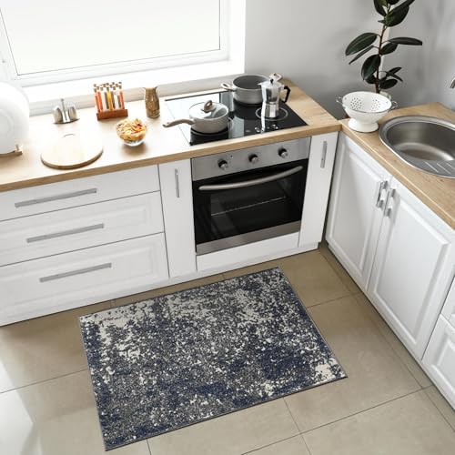 Keen Home Design Throw Rugs - 24"x36" Non-Shedding, Thick Pile Abstract Rugs for Kitchen, Living Room, Bedroom, Dining Room, Entryway - Size: 2' x 3', Abstract Navy/Gray - color: Abstract Navy/Gray, size: 2' x 3' (Rectangular)