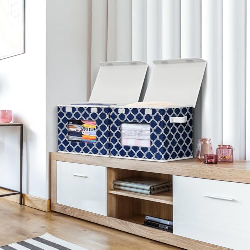 Univivi Fabric Foldable Storage Boxes with Lids, 4 Pack, Blue Lantern | 17 x 12 x 12 In Large Stackable Storage Bins with Lids, Closet Organizers and Storage Cube Basket for Home, Office, Bedroom - color: Blue Lantern