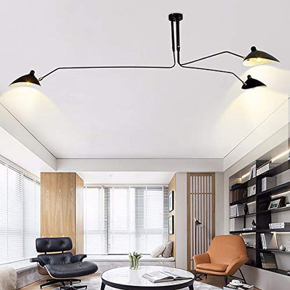 Mid Century Modern Chandelier Black with Swing Arm & Adjustable Lampshade, 3 Arm Chandelier Black Large Pendant Light Fixtures for Living Room Dining Room Kitchen