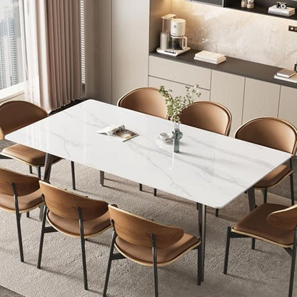Sintered Stone Dining Table with Heat-Resistant Tabletop for 4-6 | 70.8" Modern White Scratch-Resistant Kitchen Table, Deal for Dining Room, Patio & Backyard Furniture - color: White 70.8"
