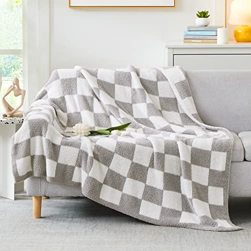 Soft Checkered Throw Blanket for Couch-Cozy Warm Knitted Blankets | Lightweight Warm Fluffy Decor for Women, Mom, Her & Girls, Sofa, Chair, Bed, 50x70in,Light Grey - color: Aspen Grey, size: Throw-XL(50"x 70")
