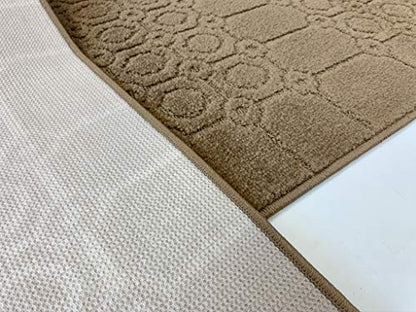 REMNAZ Custom Fit Runner Rug with Full Rubber Non-Skid Backing | Low Profile and Tractional Softness | Stain Resistant and Washable | Cut to Size Non-Slip Carpet by Foot, Doormat Size 3 ft, Gold Tan - color: Art / Tan, size: 2'1" x 3' (Rectangular)
