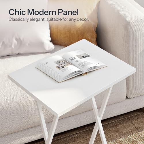 HOOBRO Folding TV Tray Tables, Set of 2 Side Table for Small Space, Industrial Snack Tables for Eating at Couch, Stable Metal Frame, Easy Assembly, Space Saving, White WW25BZ01N1 - color: White