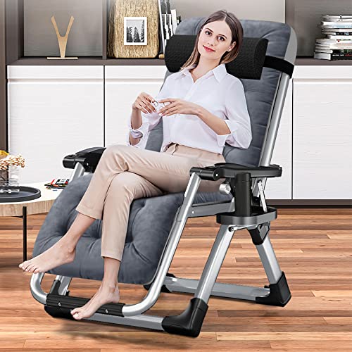 Comfy Folding Chair, Folding Lounge Chair with Cushion, Reclining Chair - color: Medium Grey