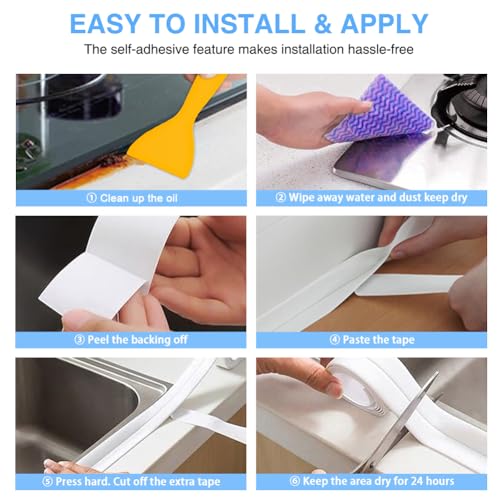 2 Rolls Caulk Tape Self Adhesive, Bathroom Waterproof White Caulking Sealant Strip Peel & Stick Wallpaper Floor Tile Toilet Tub Sink Backsplash Kitchen Wall Decor, Easier to Use Than Silicone Caulk - style: White
