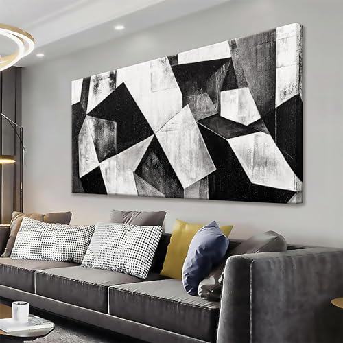 TAIJXAGSG Canvas Art Wall Decor Color Block Line Art Prints Black And White Geometric Color Block Art Painting Modern Artwork Decorations For Living Room Pictures For Bedroom Wall Decor 24x48 In - color: Ink Black, size: 48"L x 24"W
