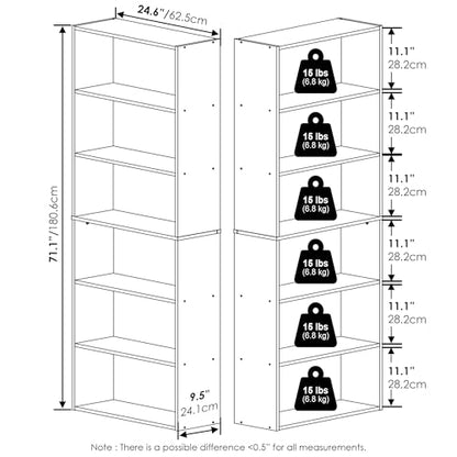 Furinno Jaya Book Shelf Set of 2, 6-Tier Bookshelf, Bookcase, 9.5 x 24.6 x 71, for Home Office, Living Room, Amber Pine - color: Amber Pine, size: Set of 2, 6-Tier