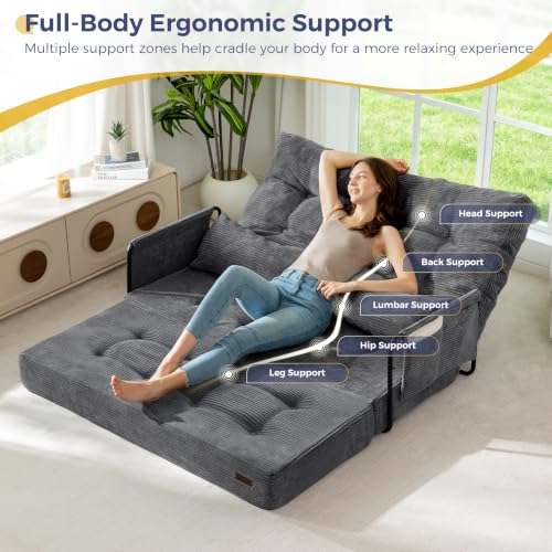 MAXYOYO Adjustable Folding Sofa Bed Couch with 2 Pillows, Dark Grey | Multi-Functional Bean Bag Bed, 5-Position Foldable Lazy Floor Sofa Bed with Armrest, Versatile Floor Seating for Reading - color: Dark Grey