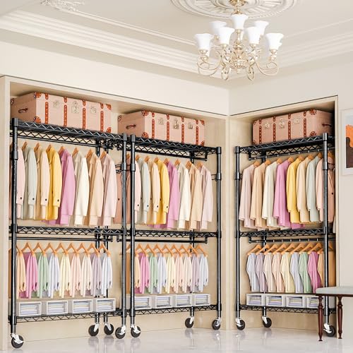 M MZG Heavy Duty Rolling Garment Rack 3 Tiers Adjustable Wire Shelving Clothes Rack with 2 Rods and Side Hooks, Storage Closet Clothing Rack with Wheels Black 17.7" D x 47.2" W x 83.6" H - color: Black, size: 3 Tiers with 2 rods, 17.7"D x 47.2"W x 83.6"H