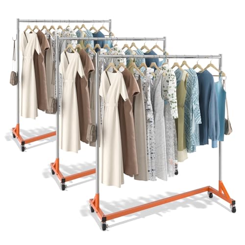 VEVOR Z Rack, Industrial Grade Z Base Garment Rack, Rolling Sturdy Steel Z Base Clothing Rack with Lockable Casters, for Home Clothing Store Display Orange (3 Sets) | for Home Clothing Store Display, 3 Packs, Space-Saving Storage, Quick Assembly, with Loc