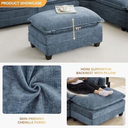 35‘’ Modern Chenille Cloud Sofa Ottoman,Rectangle Ottoman for Modular Sectional Sofa, Blue - color: Blue, size: 35'' Ottoman