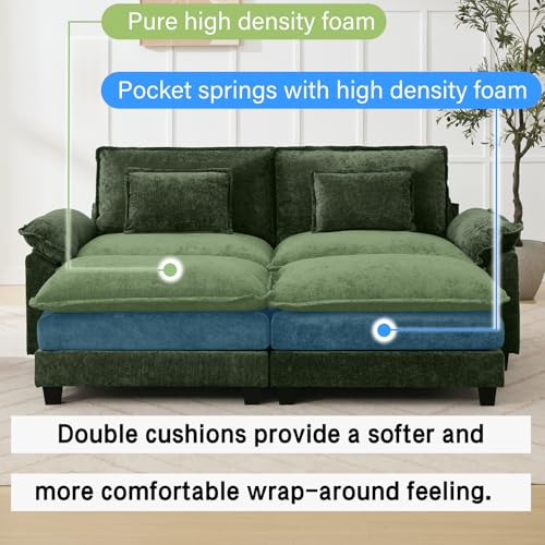86" Modular Sectional Sofa, Comfy Deep Cloud Couch with Ottoman | Couches for Living Room, Sofa Bed, Modular Couch, Deep and Wide Seat, Chenille Sofa Sleeper with Throw Pillows, Green - color: Green, size: 86 Inch 4