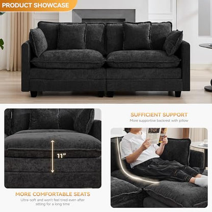 76'' Cloud Deep Seat Loveseat, Upholstered Chenille Modular 2-Seats Sectional Sofa Couch, Modern Comfy Settee Loveseat for Living Room Set, Small Apartment, Dark Grey - color: Dark Grey, size: 76'' Loveseat